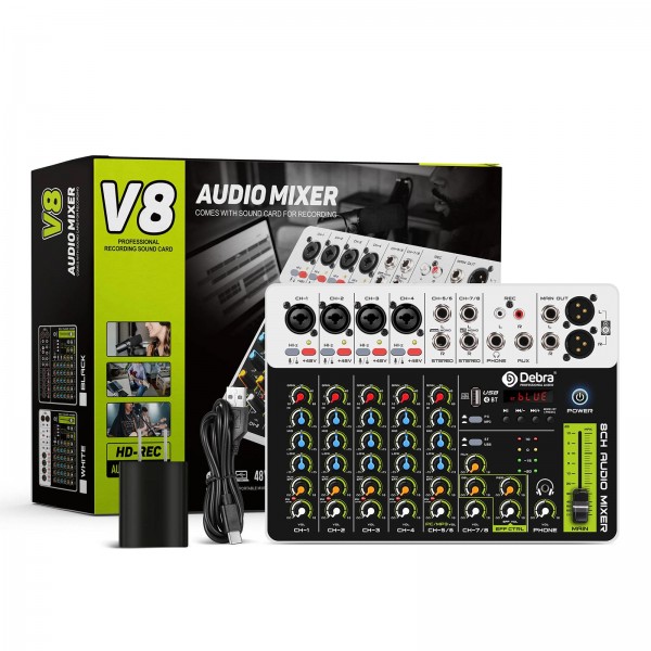 DEBRA V8 8-Channels Audio Mixer Live Recording Reverb(US Plug)