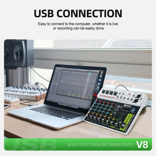 DEBRA V8 8-Channels Audio Mixer Live Recording Reverb(US Plug)