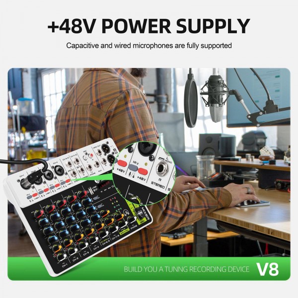 DEBRA V8 8-Channels Audio Mixer Live Recording Reverb(US Plug)