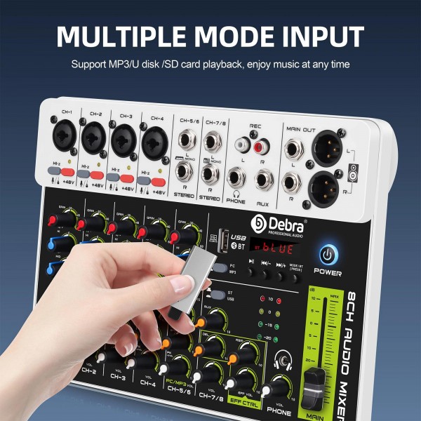 DEBRA V8 8-Channels Audio Mixer Live Recording Reverb(US Plug)