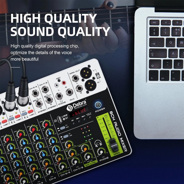 DEBRA V8 8-Channels Audio Mixer Live Recording Reverb(US Plug)