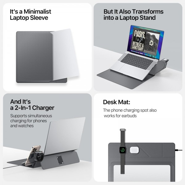 DUX DUCIS AirQ Series Multifunctional Wireless Charging Laptop Sleeve For 15-16 inch(Grey)