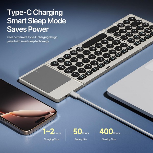 DUX DUCIS OK Flip Series Portable Tri-fold Wireless Touch Keyboard Leather Case(Black)