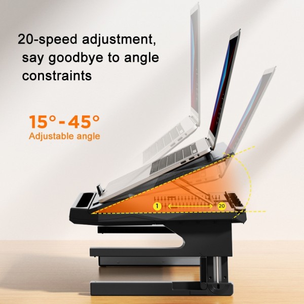 Double Layer Foldable Lift Laptop Stand  Aluminum Computer Heightening Bracket(Black)
