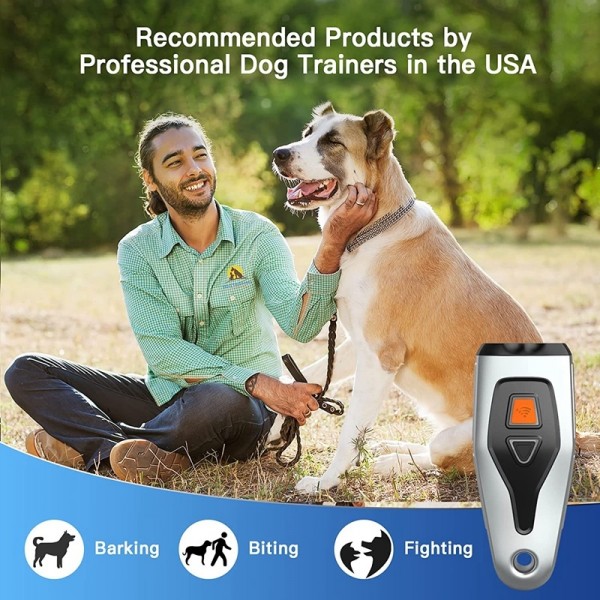 Dual Probe Dual Drive Ultrasonic Stop Barker Pet Trainer(Silver Gray)