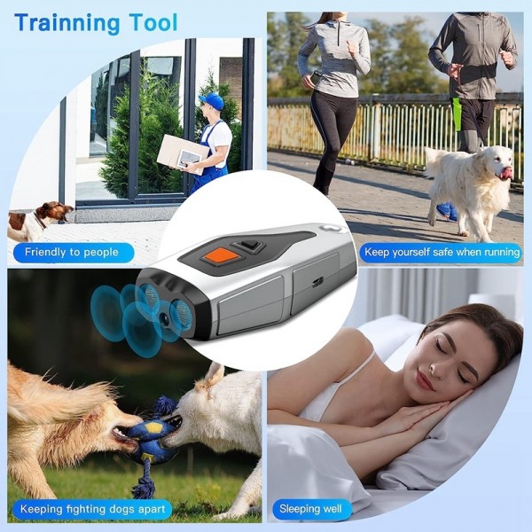 Dual Probe Dual Drive Ultrasonic Stop Barker Pet Trainer(Silver Gray)