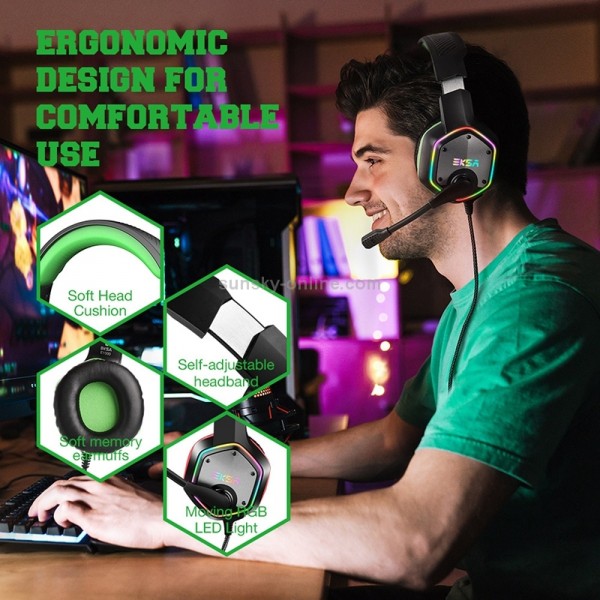 EKSA E1000 7.1-channel USB RGB Luminous Gaming Wire-controlled Headset with Microphone(Green Black)