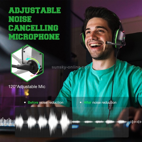 EKSA E1000 7.1-channel USB RGB Luminous Gaming Wire-controlled Headset with Microphone(Green Black)