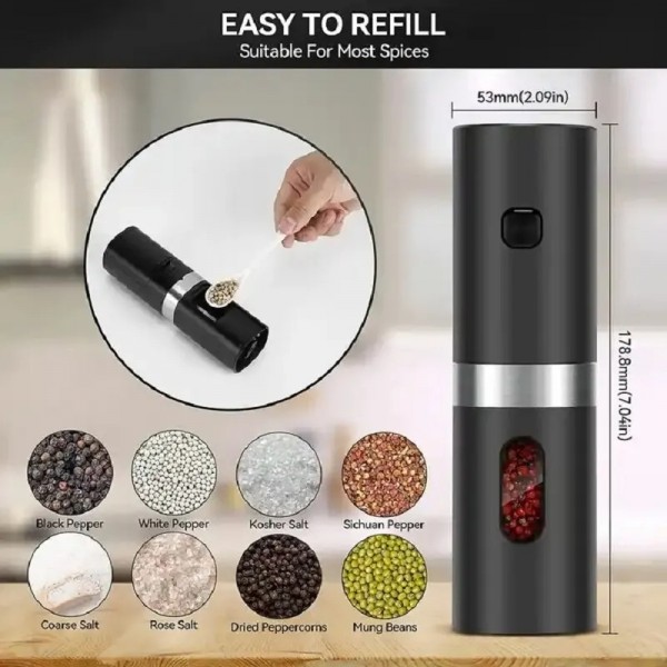 Electric Automatic Salt And Pepper Grinder Set With Charging Base, Model: D2 KYMQ-7C
