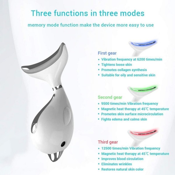 Electric Dolphin Neck Massager Wrinkle Removal Handheld Vibration Neck Face Massage Beauty Instrument Tool(Pearl White)