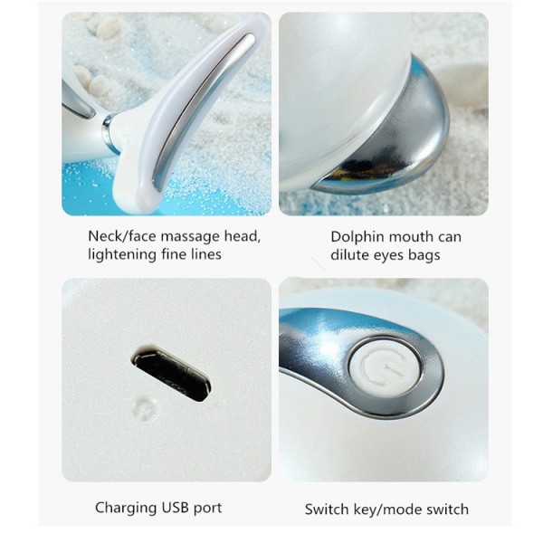 Electric Dolphin Neck Massager Wrinkle Removal Handheld Vibration Neck Face Massage Beauty Instrument Tool(Pearl White)