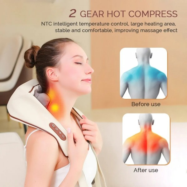Electric Neck And Shoulder Massager Shiatsu Back Neck Massager With Heat(White)