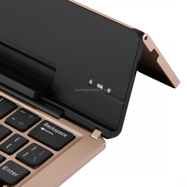 F18 Ultra-slim Rechargeable Foldable 58 Keys Bluetooth Wireless Keyboard with Holder (Gold)