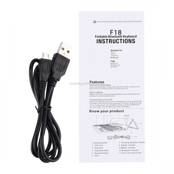 F18 Ultra-slim Rechargeable Foldable 58 Keys Bluetooth Wireless Keyboard with Holder (Gold)