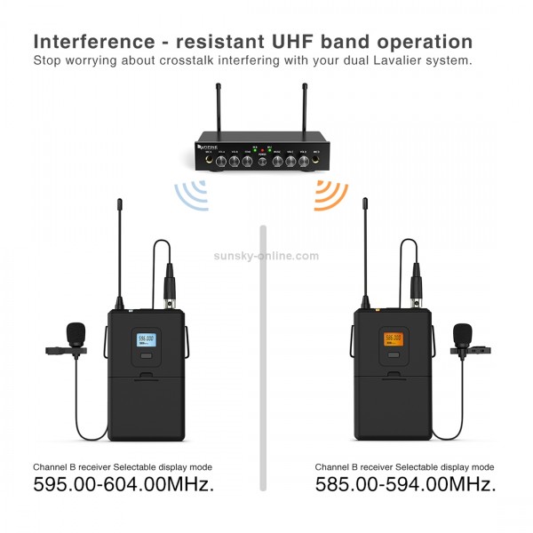 FIFINE K038 UHF Wireless Microphone System with 2 Headsets & 2 Lapel Lavalier Microphone for Teaching Speech(Black)