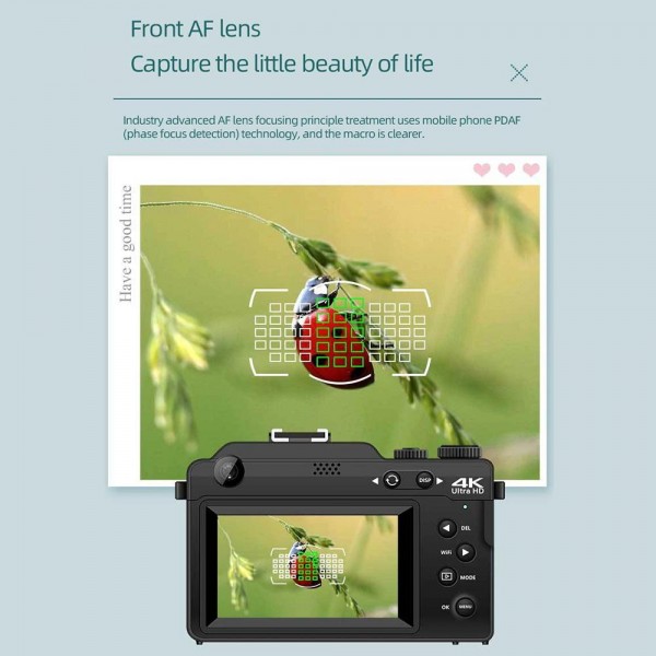 FSD-X9 3.0-Inch 4K HD 18X Zoom Selfie WIFI Electronic Image Stabilization Digital Camera(Black)