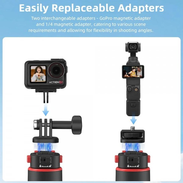 Flymile 1.63m Magnetic Quick-Release Tripod Selfie Stick for Action Cameras for Vlogging, Outdoor Sports(Black)