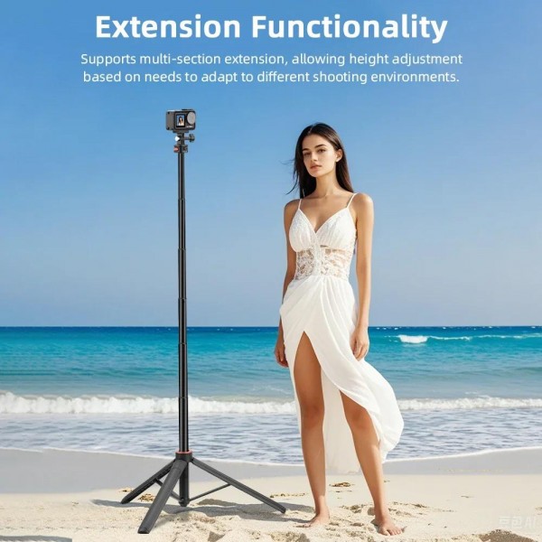 Flymile 1.63m Magnetic Quick-Release Tripod Selfie Stick for Action Cameras for Vlogging, Outdoor Sports(Black)