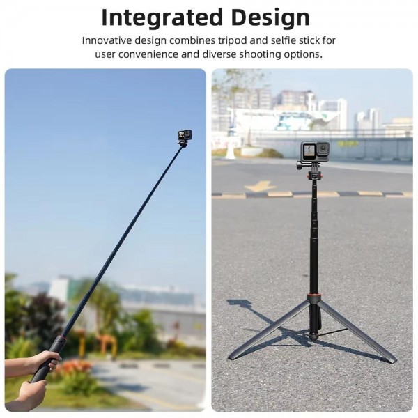 Flymile 1.63m Magnetic Quick-Release Tripod Selfie Stick for Action Cameras for Vlogging, Outdoor Sports(Black)