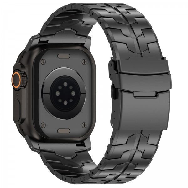 For Apple Watch 46mm / 49mm / 45mm / 44mm 26mm Quick Release Flat Buckle Titanium Alloy Watch Band(Black)