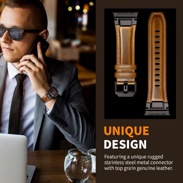 For Apple Watch 46mm / 49mm / 45mm / 44mm Armour-style Leather Watch Band(Retro Brown Black Buckle)