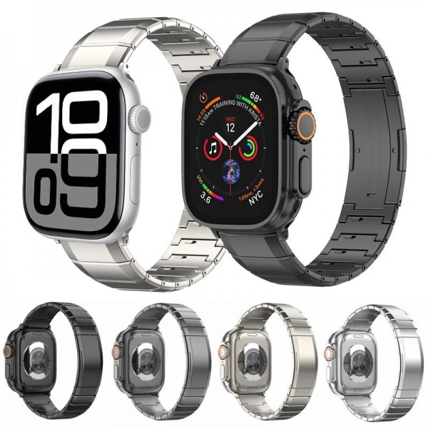 For Apple Watch 46mm / 49mm / 45mm / 44mm One-Bead Pure Titanium Buckle Watch Band(Black)