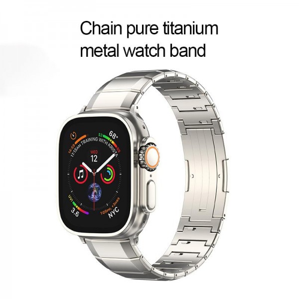 For Apple Watch 46mm / 49mm / 45mm / 44mm One-Bead Pure Titanium Buckle Watch Band(Black)