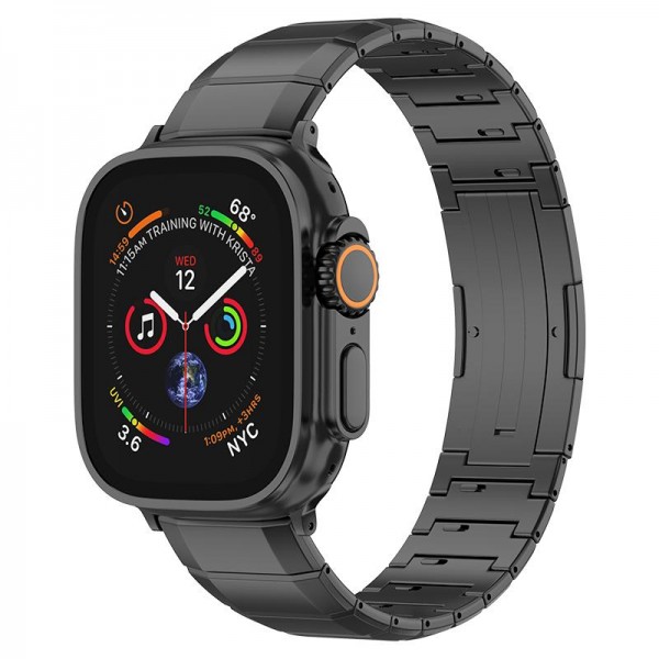 For Apple Watch 46mm / 49mm / 45mm / 44mm One-Bead Pure Titanium Buckle Watch Band(Black)