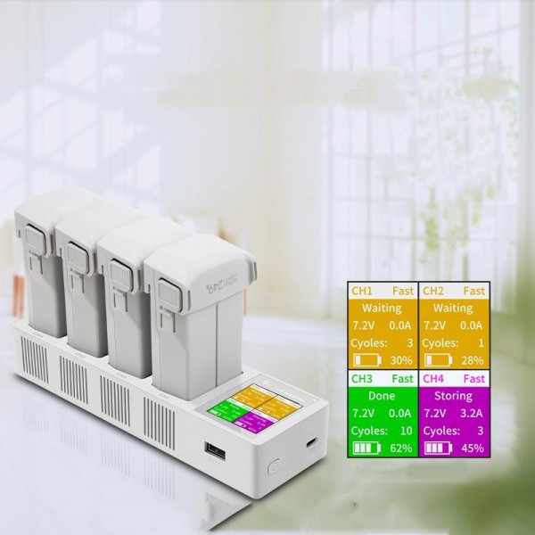 For DJI Mini 4 Pro / Mini 3 Pro / Mini 3 YX Four-Way Color Screen Charger Battery Manager(Light Gray)
