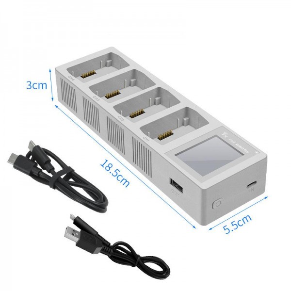For DJI Mini 4 Pro / Mini 3 Pro / Mini 3 YX Four-Way Color Screen Charger Battery Manager(Light Gray)