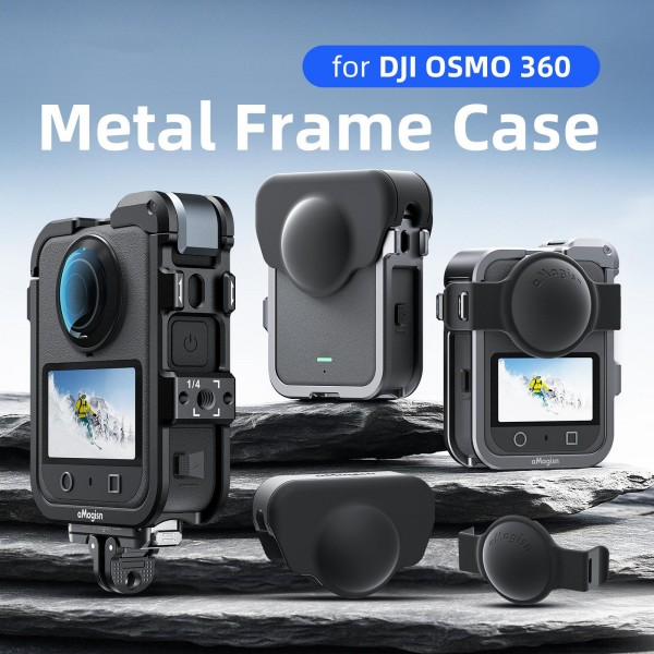 For DJI Osmo 360 AMagisn Quick-Release Metal Cage With Dual/Single Lens Caps Camera Mount Rig(Black)