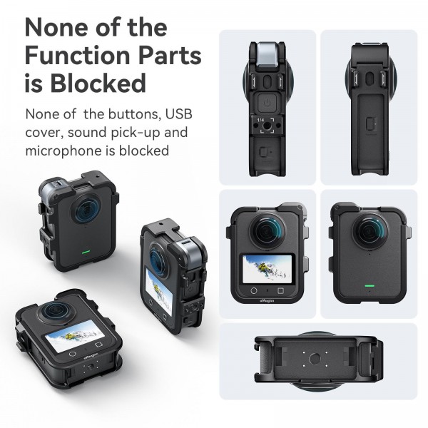 For DJI Osmo 360 AMagisn Quick-Release Metal Cage With Dual/Single Lens Caps Camera Mount Rig(Black)