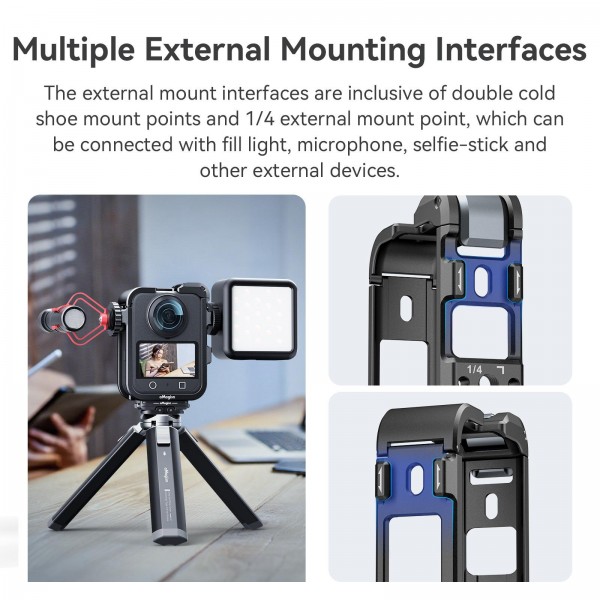 For DJI Osmo 360 AMagisn Quick-Release Metal Cage With Dual/Single Lens Caps Camera Mount Rig(Black)