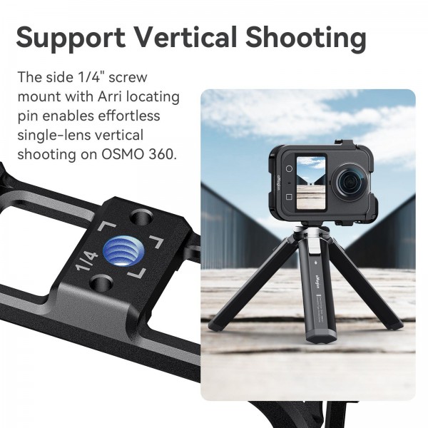 For DJI Osmo 360 AMagisn Quick-Release Metal Cage With Dual/Single Lens Caps Camera Mount Rig(Black)