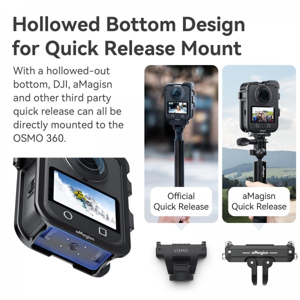 For DJI Osmo 360 AMagisn Quick-Release Metal Cage With Dual/Single Lens Caps Camera Mount Rig(Black)