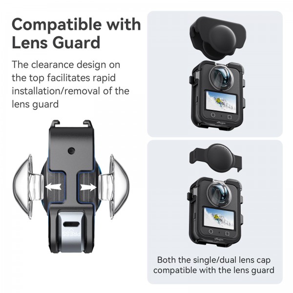 For DJI Osmo 360 AMagisn Quick-Release Metal Cage With Dual/Single Lens Caps Camera Mount Rig(Black)