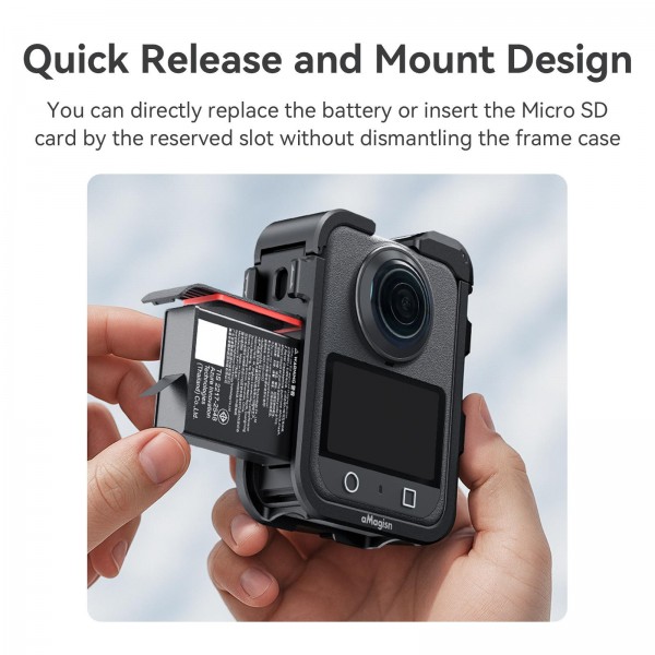For DJI Osmo 360 AMagisn Quick-Release Metal Cage With Dual/Single Lens Caps Camera Mount Rig(Black)