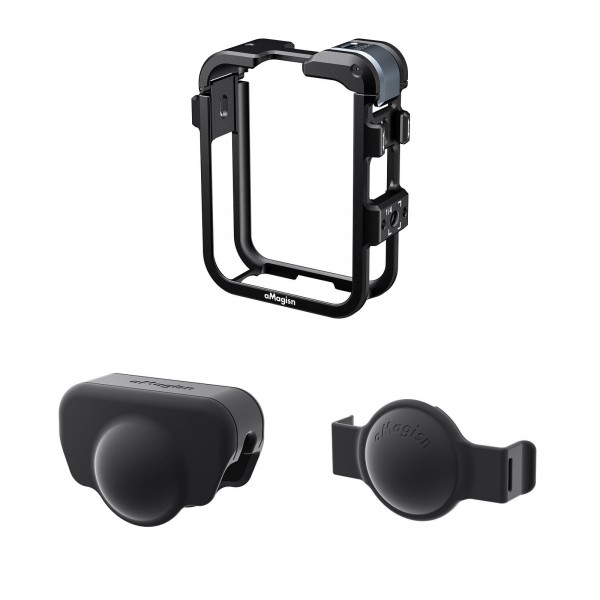 For DJI Osmo 360 AMagisn Quick-Release Metal Cage With Dual/Single Lens Caps Camera Mount Rig(Black)