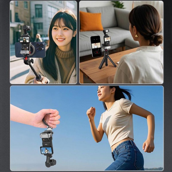 For DJI Osmo Pocket 3 BRDRC Smartphone Teleprompter Stand Desktop Clamp Cold Shoe Extension Mount(Dark Grey)