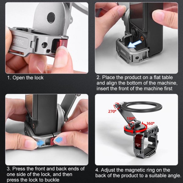 For DJI Osmo Pocket 3 BRDRC Smartphone Teleprompter Stand Desktop Clamp Cold Shoe Extension Mount(Dark Grey)