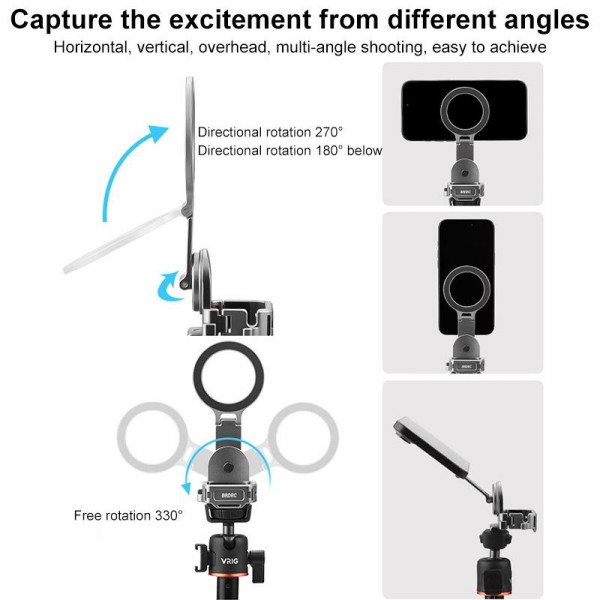 For DJI Osmo Pocket 3 BRDRC Smartphone Teleprompter Stand Desktop Clamp Cold Shoe Extension Mount(Dark Grey)