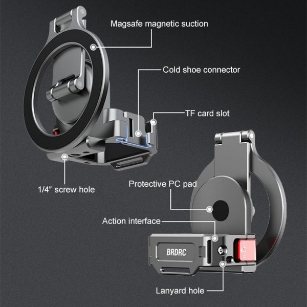 For DJI Osmo Pocket 3 BRDRC Smartphone Teleprompter Stand Desktop Clamp Cold Shoe Extension Mount(Dark Grey)