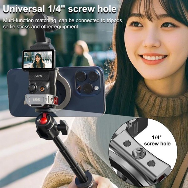 For DJI Osmo Pocket 3 BRDRC Smartphone Teleprompter Stand Desktop Clamp Cold Shoe Extension Mount(Dark Grey)