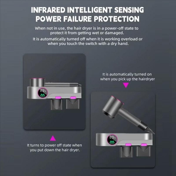 For Dyson Hair Dryer Wall-Mounted Holder With Hand-Drying, Temperature Display, Unit: Celsius, EU Plug
