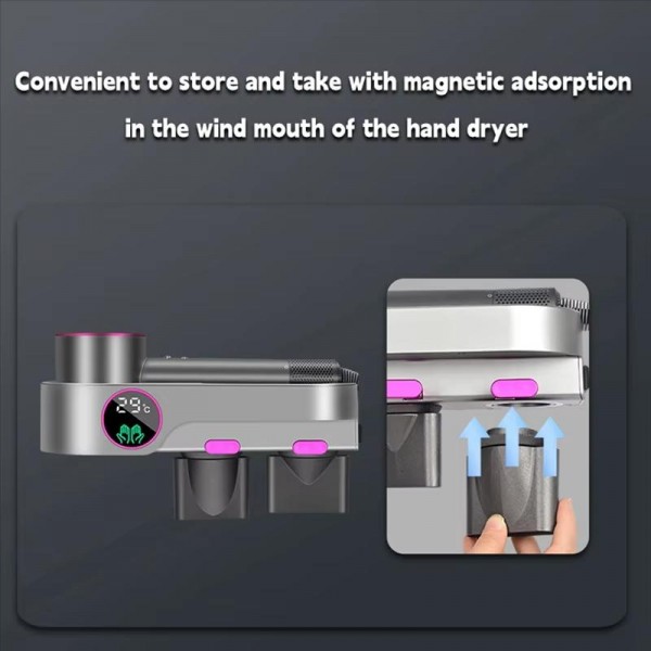 For Dyson Hair Dryer Wall-Mounted Holder With Hand-Drying, Temperature Display, Unit: Celsius, EU Plug