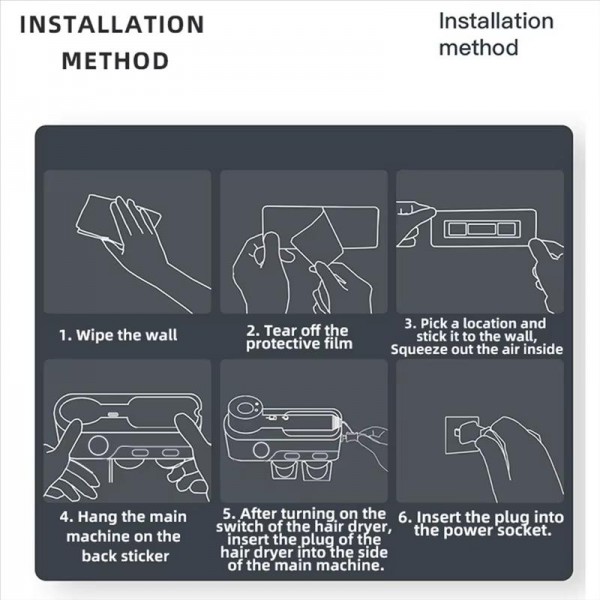 For Dyson Hair Dryer Wall-Mounted Holder With Hand-Drying, Temperature Display, Unit: Celsius, EU Plug