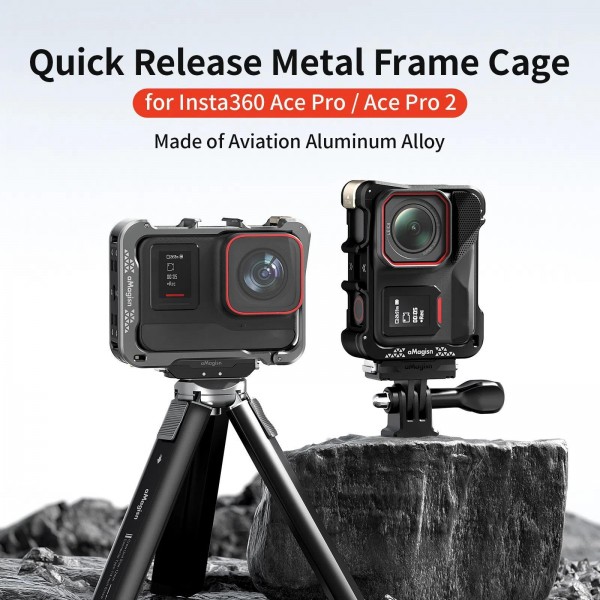 For Insta360 Ace Pro 2 / Ace Pro Camera AMagisn Quick Release Metal Cage Horizontal & Vertical Shooting Protective Frame(Charcoal Metallic)