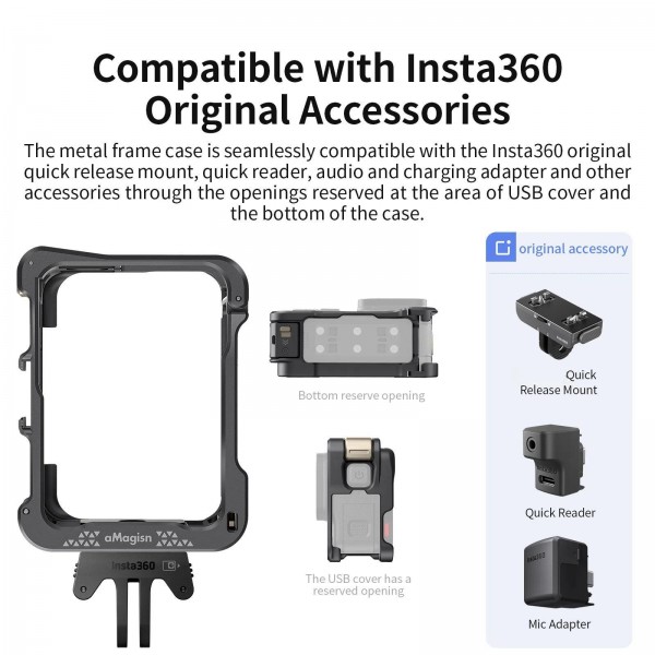 For Insta360 Ace Pro 2 / Ace Pro Camera AMagisn Quick Release Metal Cage Horizontal & Vertical Shooting Protective Frame(Charcoal Metallic)