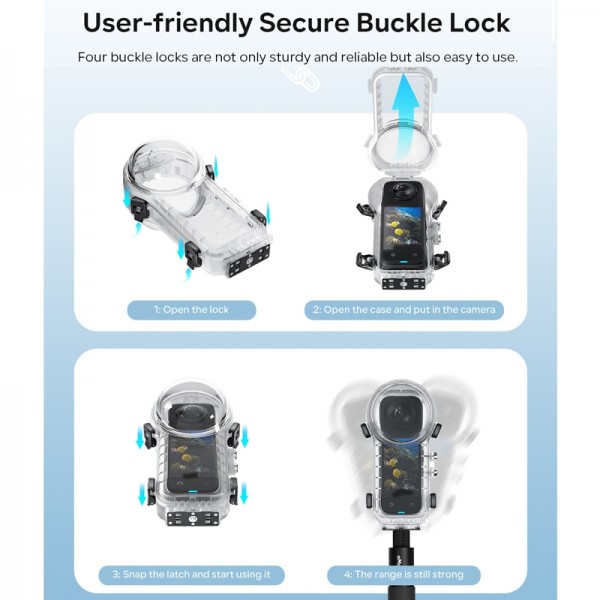 For Insta360 X4 aMagisn 50m Depth Waterproof Protective Case Quick Release Invisible Diving Cover