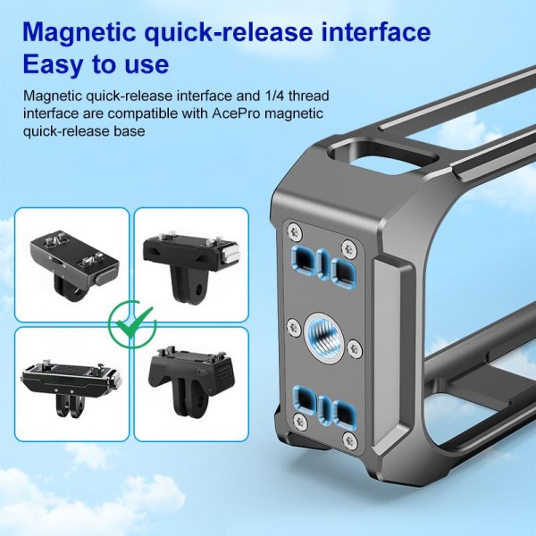 For Insta360 X5 PULUZ Aluminum Alloy Protective Cage Rig Expand Cold Shoe Housing Frame (Grey)